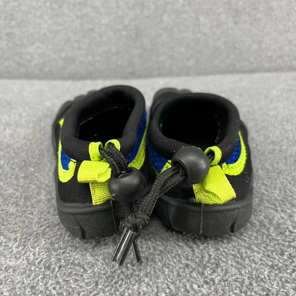RBX Water Shoes Kids Size 9/10 Black Blue Lime Green Mesh Toggle Swim Aqua Shoes